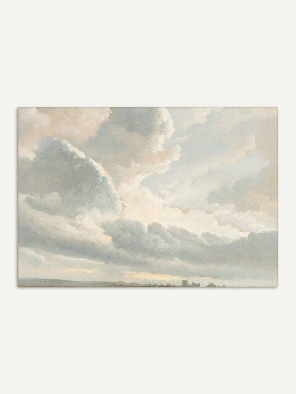 Vintage Wolkenlandschaft Kunstdruck mit dramatisch aufgetürmten Wolken über einer weiten Ebene. Perfekte Wanddekoration für klassische und moderne Räume, die eine ruhige und zugleich imposante Atmosphäre vermitteln möchte.